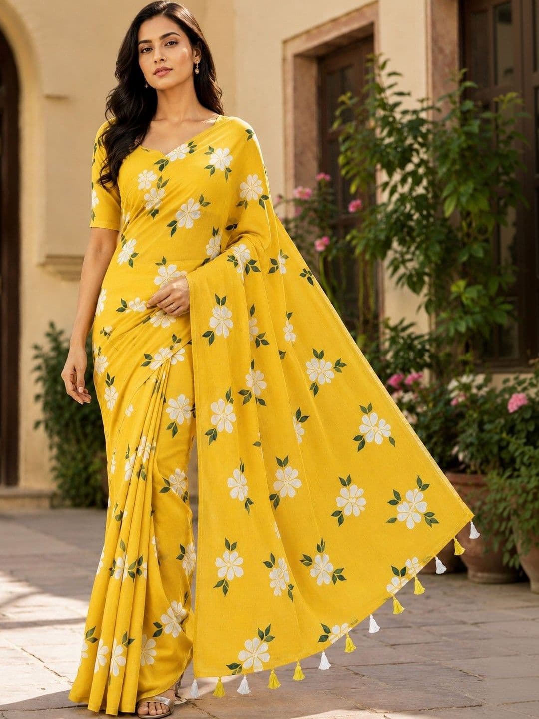 HERE&NOW Floral Silk Cotton Saree - view 1