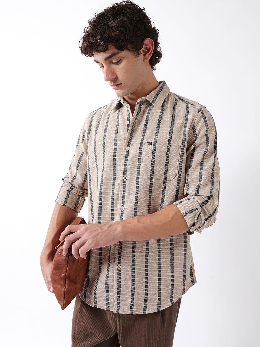 THE BEAR HOUSE Men Cotton Textured Striped Slim Fit Shirt - view 1