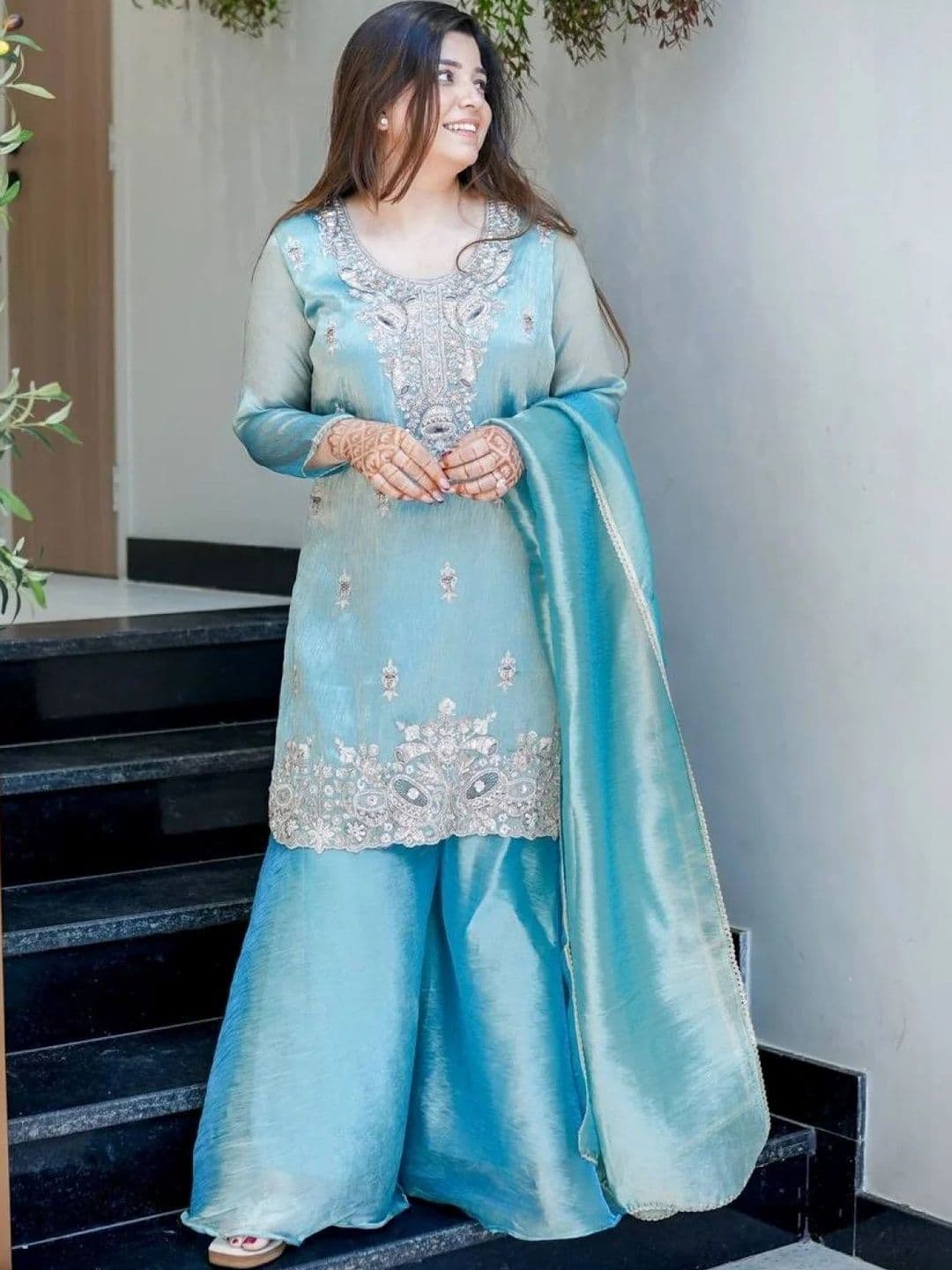 ZONFAB Women Ethnic Motifs Embroidered Regular Kurta with Palazzos & With Dupatta - view 1