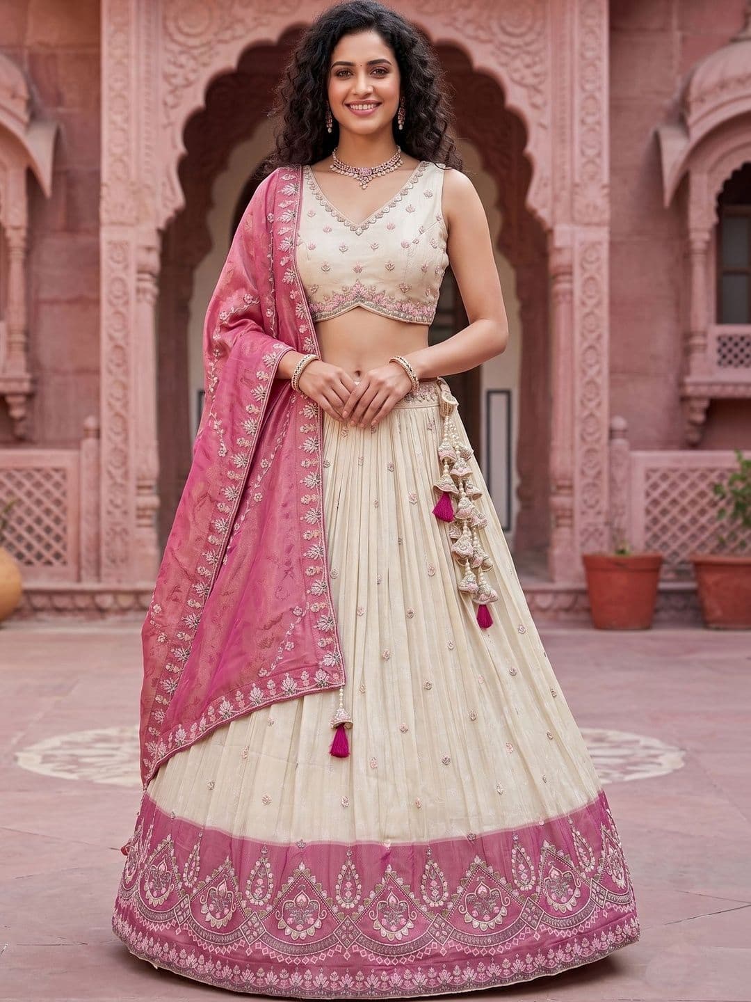 NAVYAAZRI Embroidered Sequinned Semi-Stitched Lehenga & Unstitched Blouse With Dupatta - view 1
