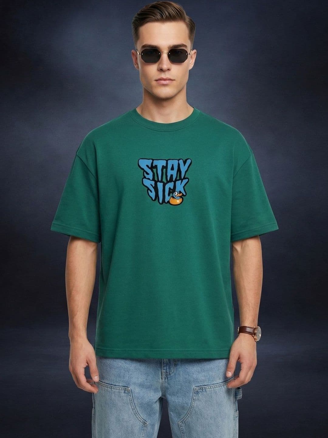 VEIRDO Men Graphic Printed Round Neck Cotton Oversized T-shirt - view 1