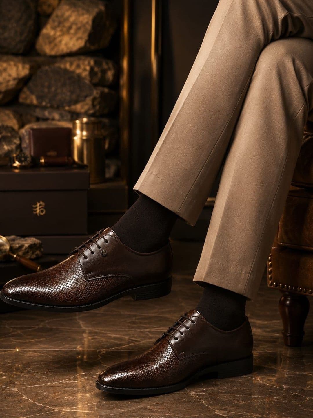 House of Pataudi Men Textured Pointed Toe Lace-Ups Formal Derbys - view 1
