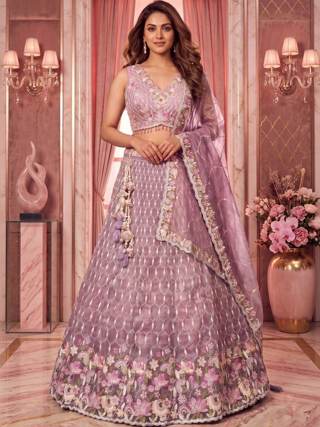 NAVYAAZRI Embroidered Sequinned Ready to Wear Lehenga & Blouse With Dupatta - view 1