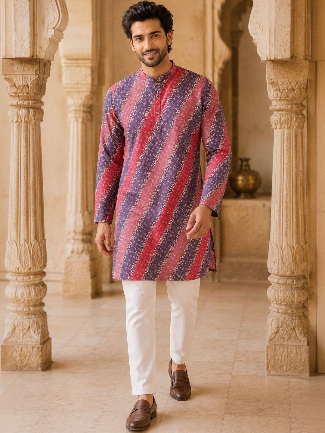 SOURAGYA Men Leheriya Printed Kurta - view 1