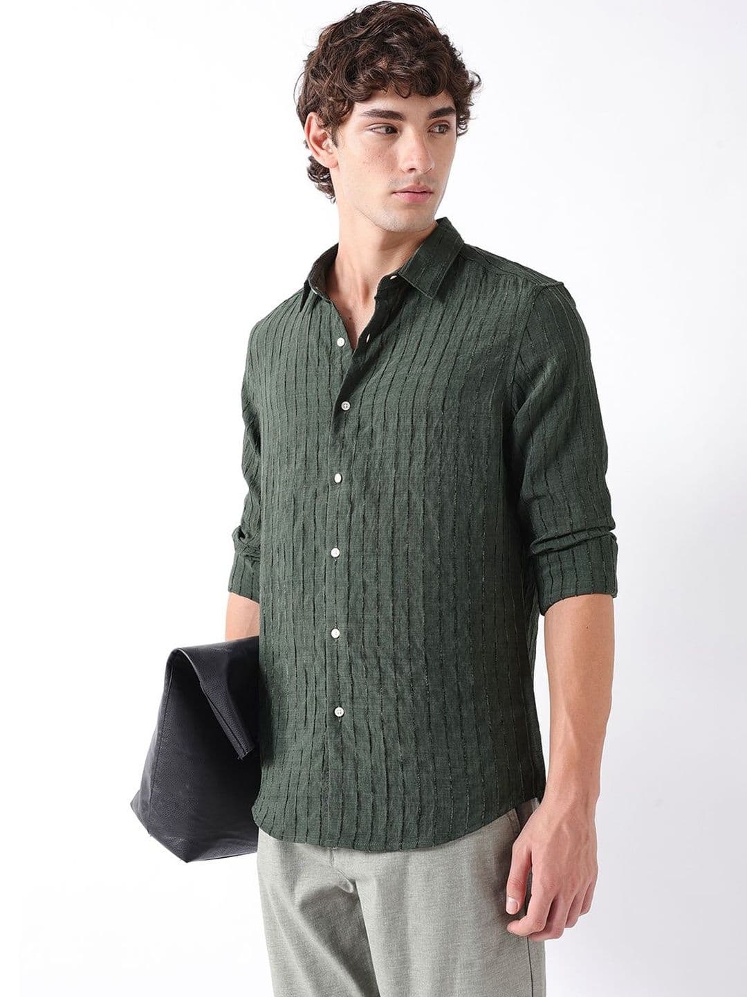 THE BEAR HOUSE Men Chenille Striped Slim Fit Textured Shirt - view 1