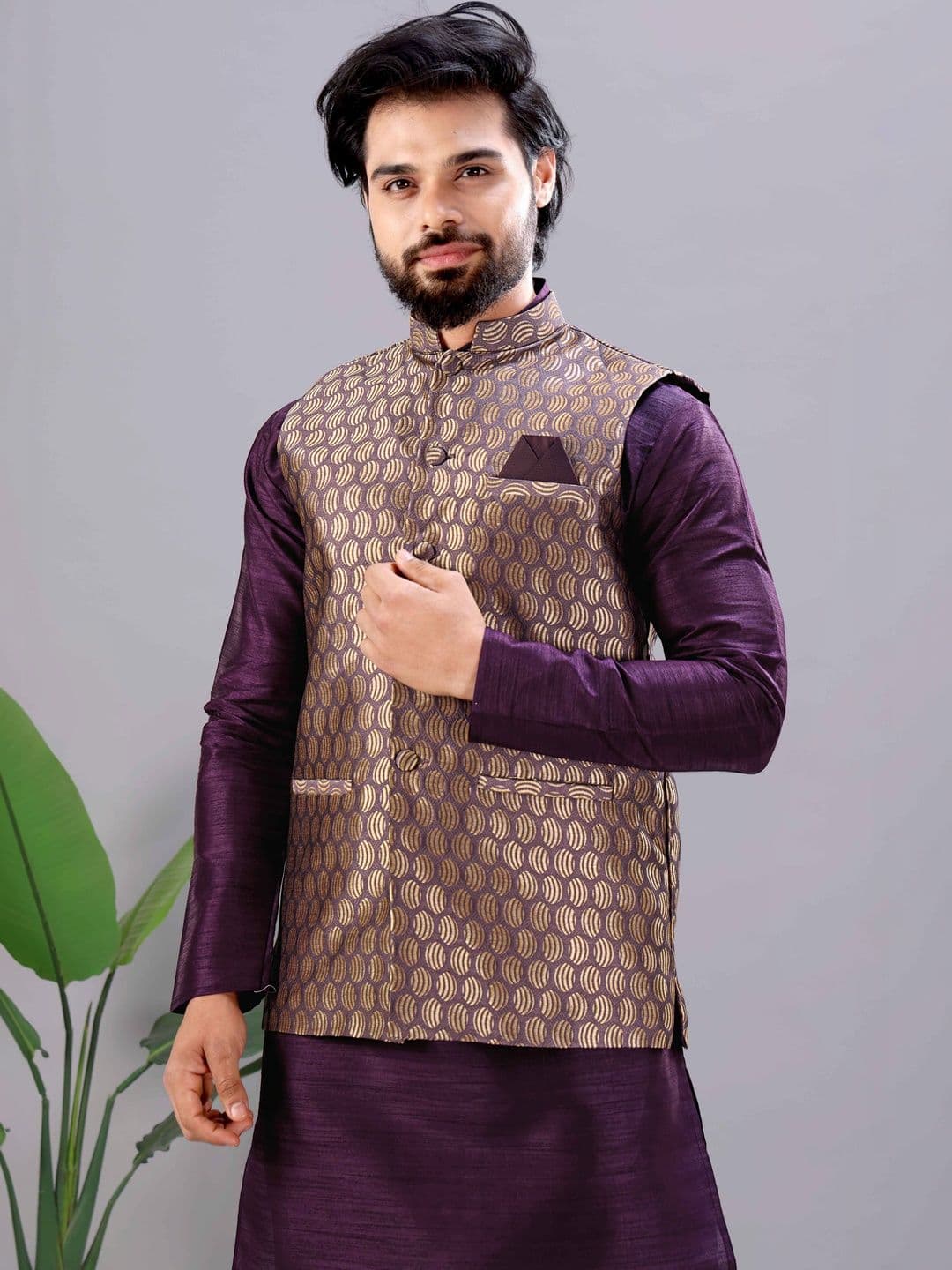 MODERN MUGHALS Woven Design Nehru Jacket - view 1