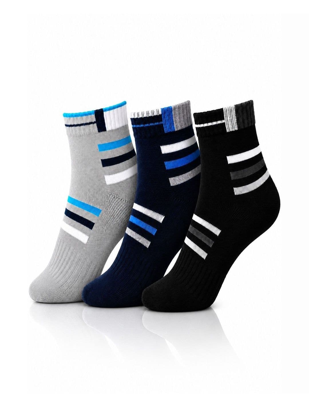 Dollar Men Pack of 3 Cotton Assorted Striped Ankle Length Socks - view 1