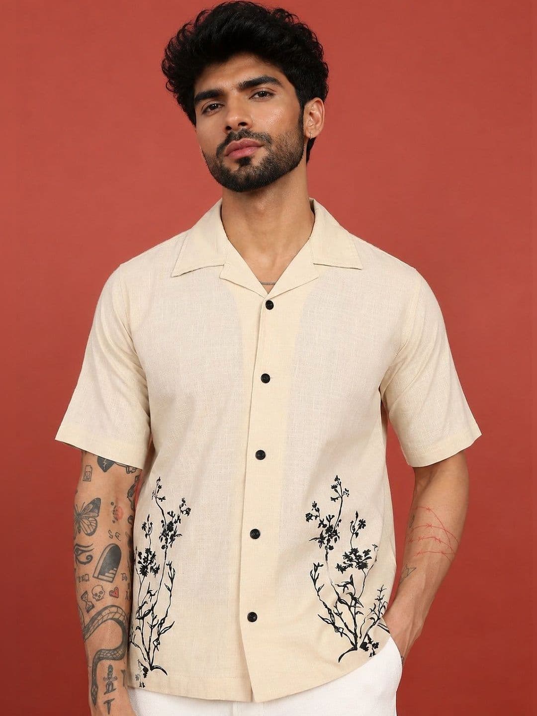 HERE&NOW Men Beige Tree Print Shirt - view 1