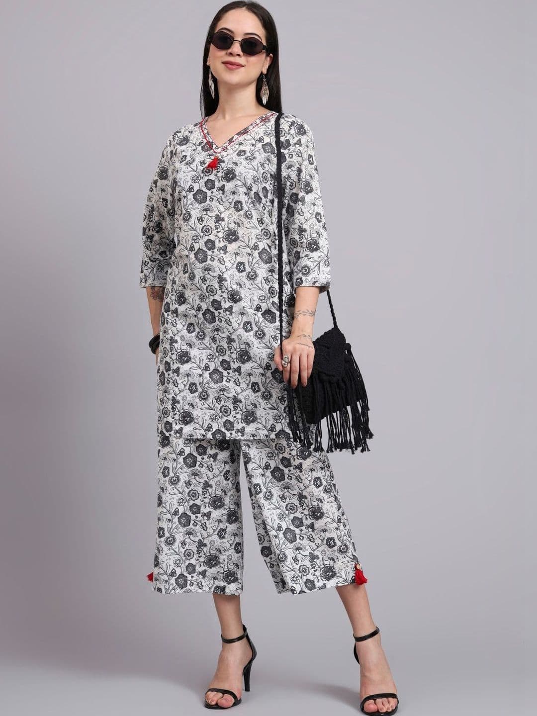 Milvia Floral Cotton Printed Tunic with Palazzos - view 1