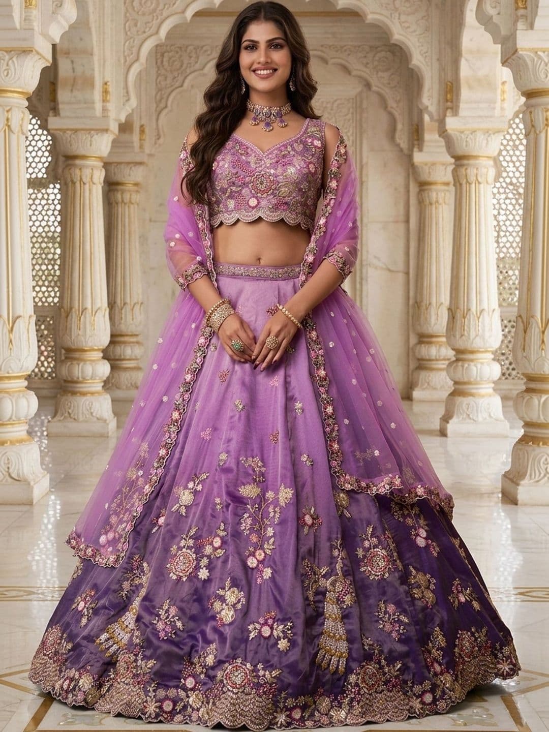 KALINI Embroidered Sequinned Semi-Stitched Lehenga & Unstitched Blouse With Dupatta - view 1