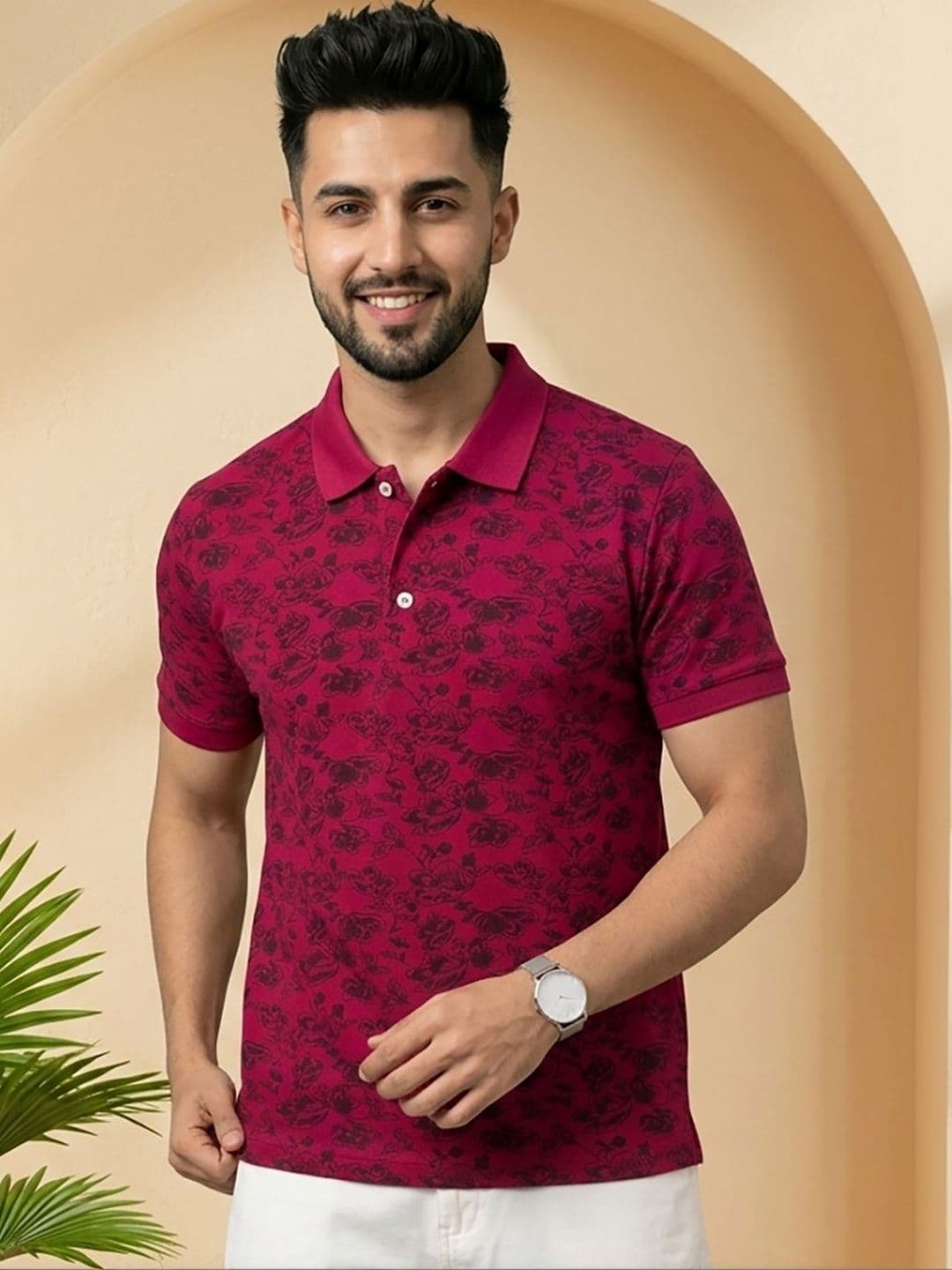 Kook N Keech Men Floral Printed Polo Collar T-shirt - view 1