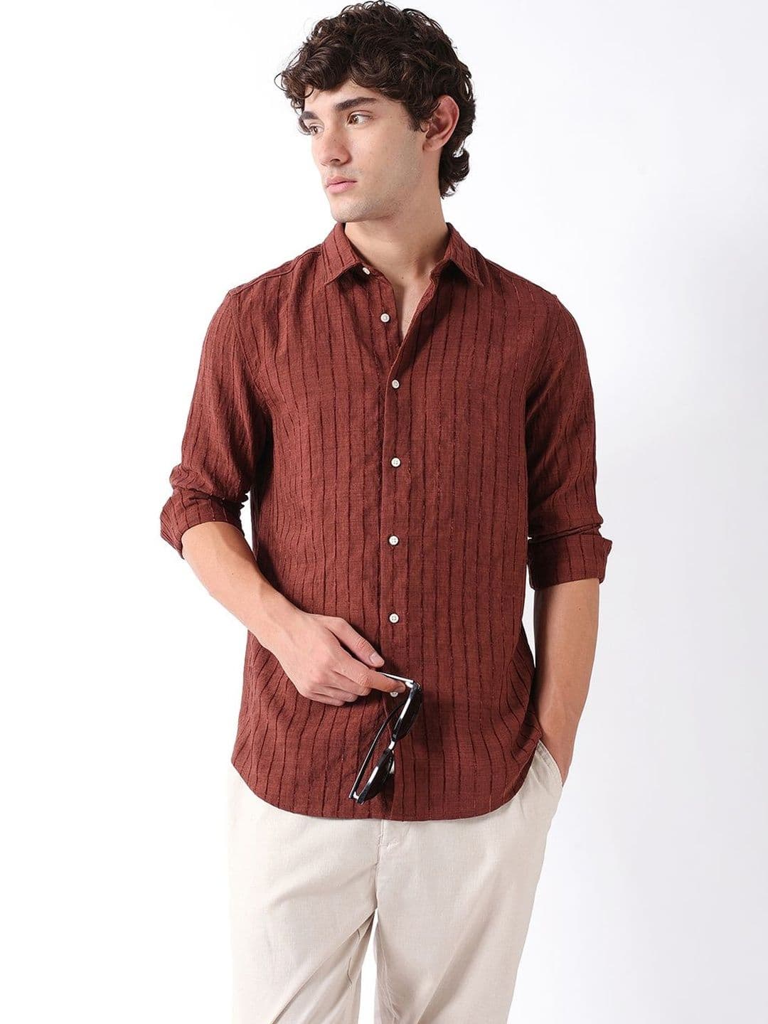 THE BEAR HOUSE Men Chenille Striped Slim Fit Textured Shirt - view 1