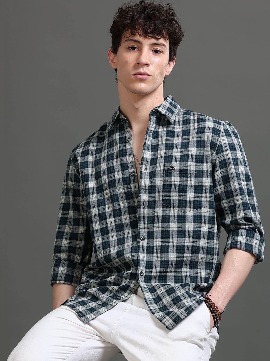 British Club Men Smart Slim Fit Tartan Checks Checked Casual Shirt - view 1