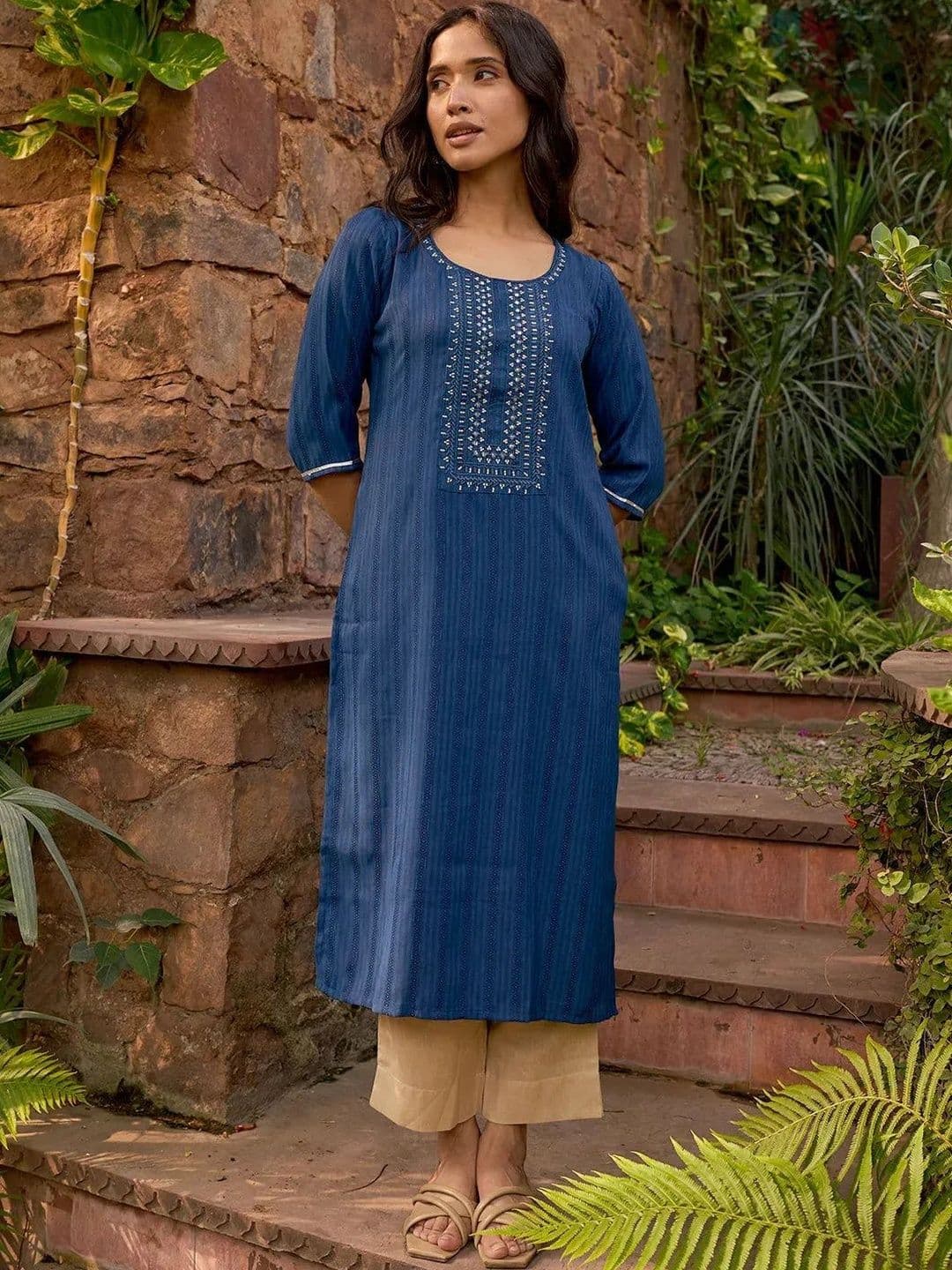 Libas Floral Printed Round Neck Straight Kurta - view 1