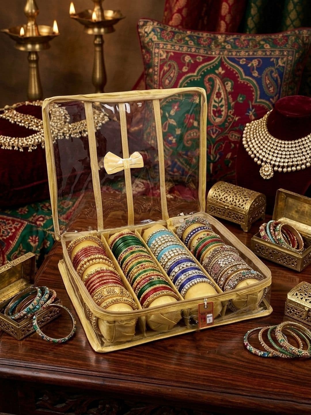 atorakushon Gold-Toned Solid Bangle Organizer Jewellery Storage Box - view 1