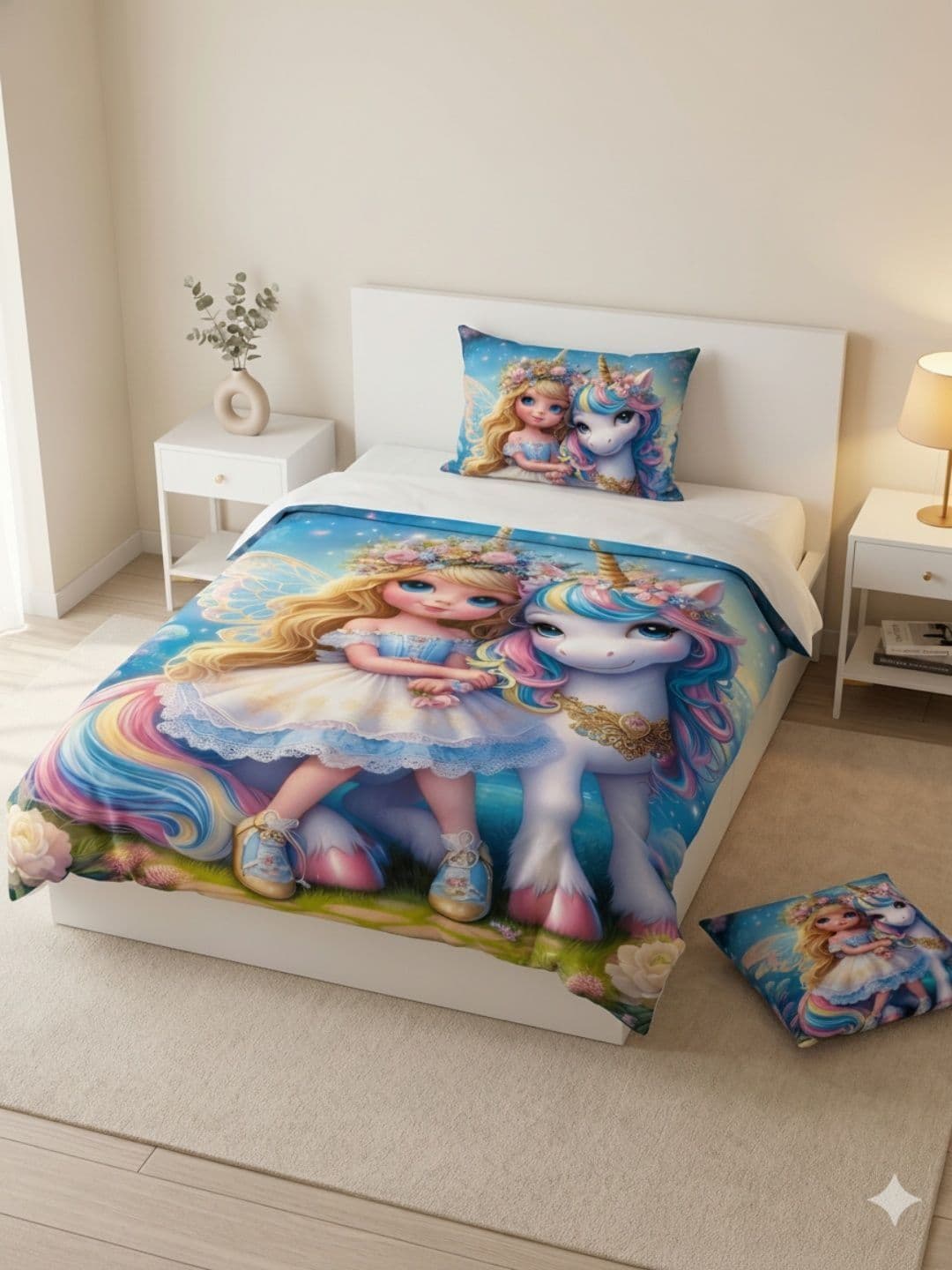 VAIKUNTH HOME Beige & Blue Floral 220 TC Single Bedsheet with 1 Pillow Covers - view 1