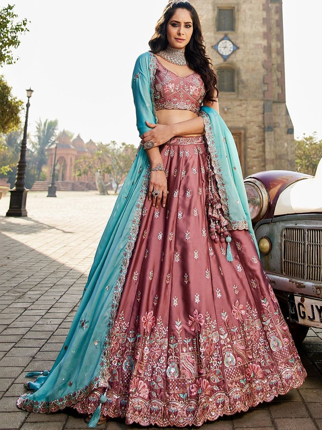 KALINI Embellished Sequinned Semi-Stitched Lehenga & Blouse With Dupatta - view 1
