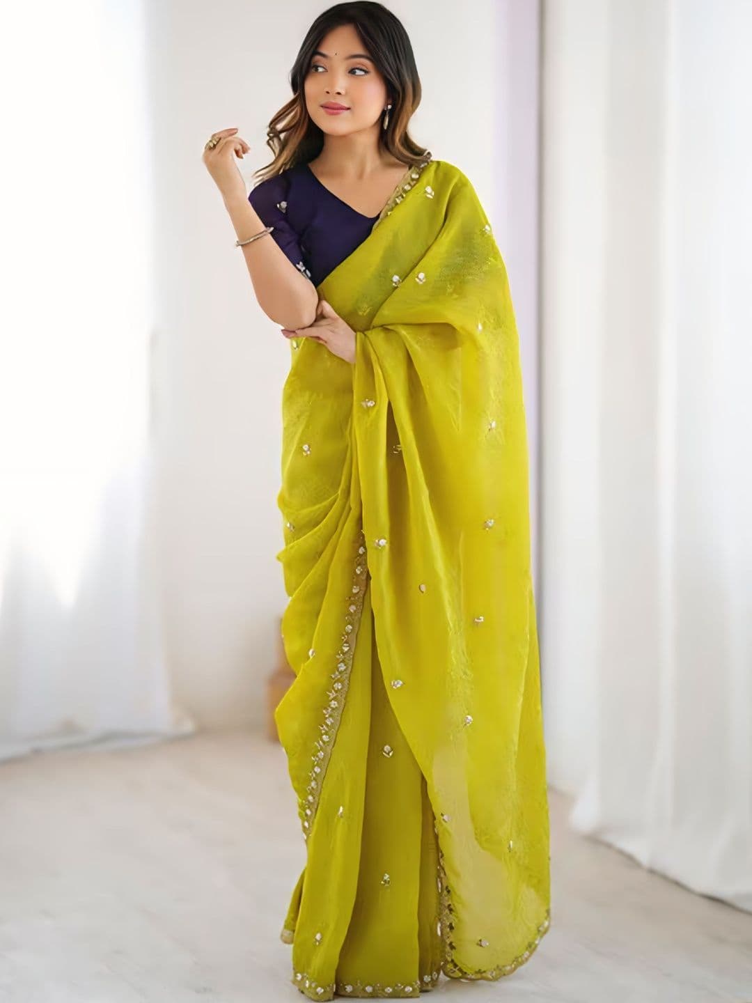 Crazy Clothe Embellished Sequinned Poly Chiffon Heavy Work Saree - view 1