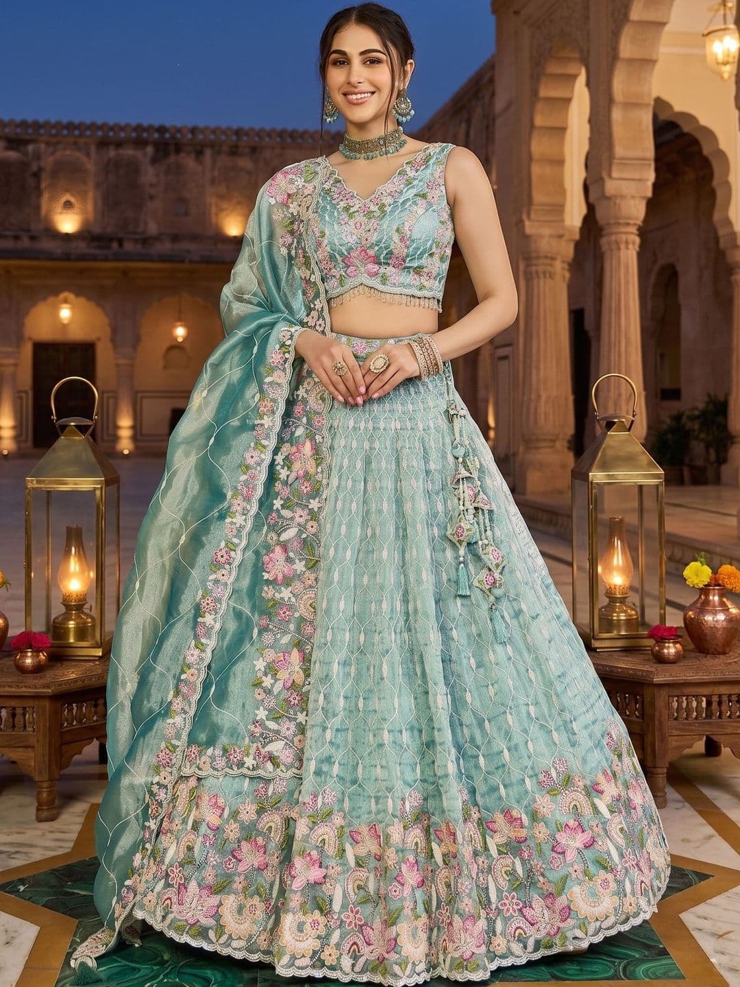 NAVYAAZRI Embroidered Sequinned Ready to Wear Lehenga & Blouse With Dupatta - view 1