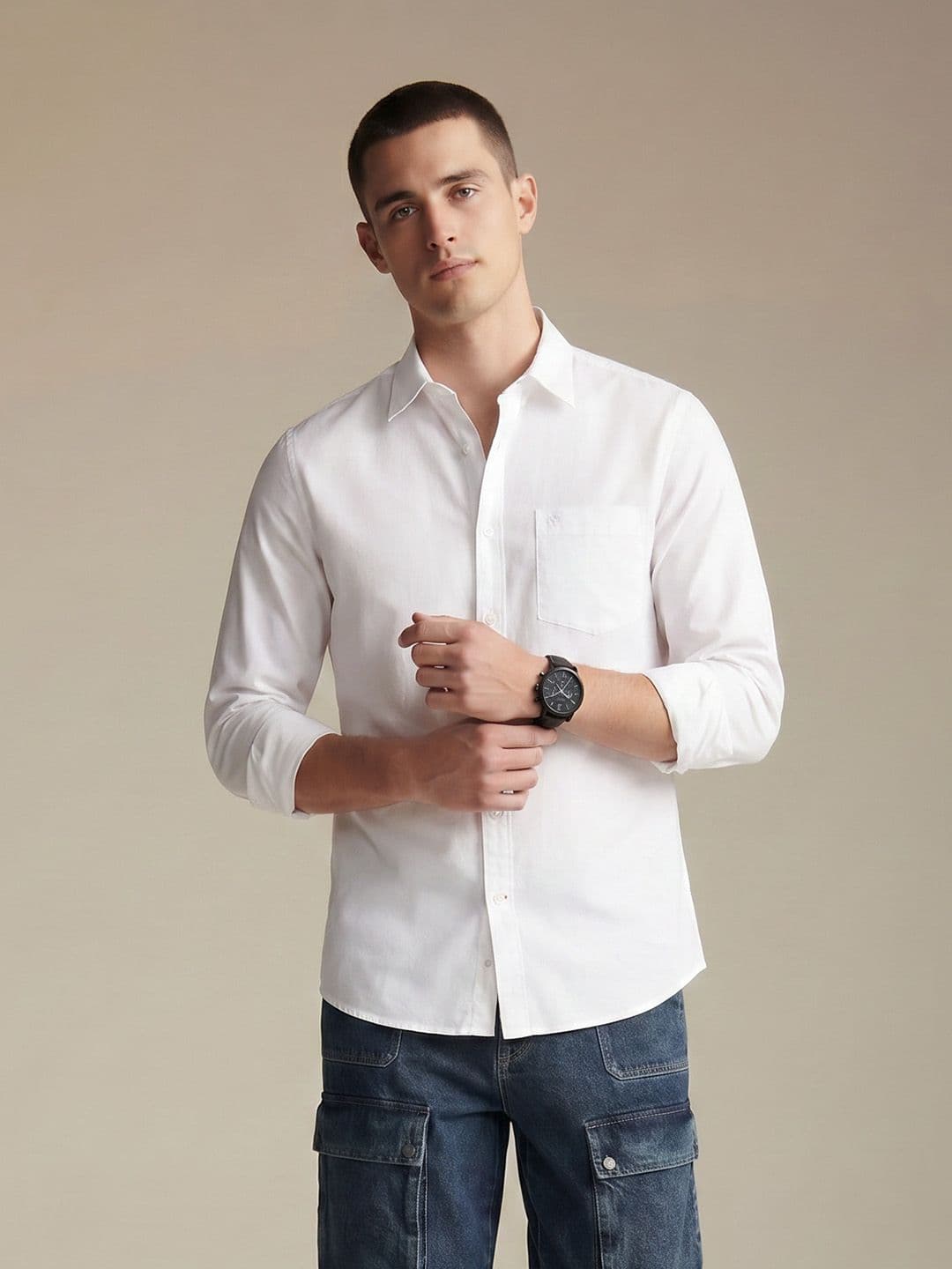 Being Human Spread Collar Moderno Fit Pure Cotton Shirt - view 1