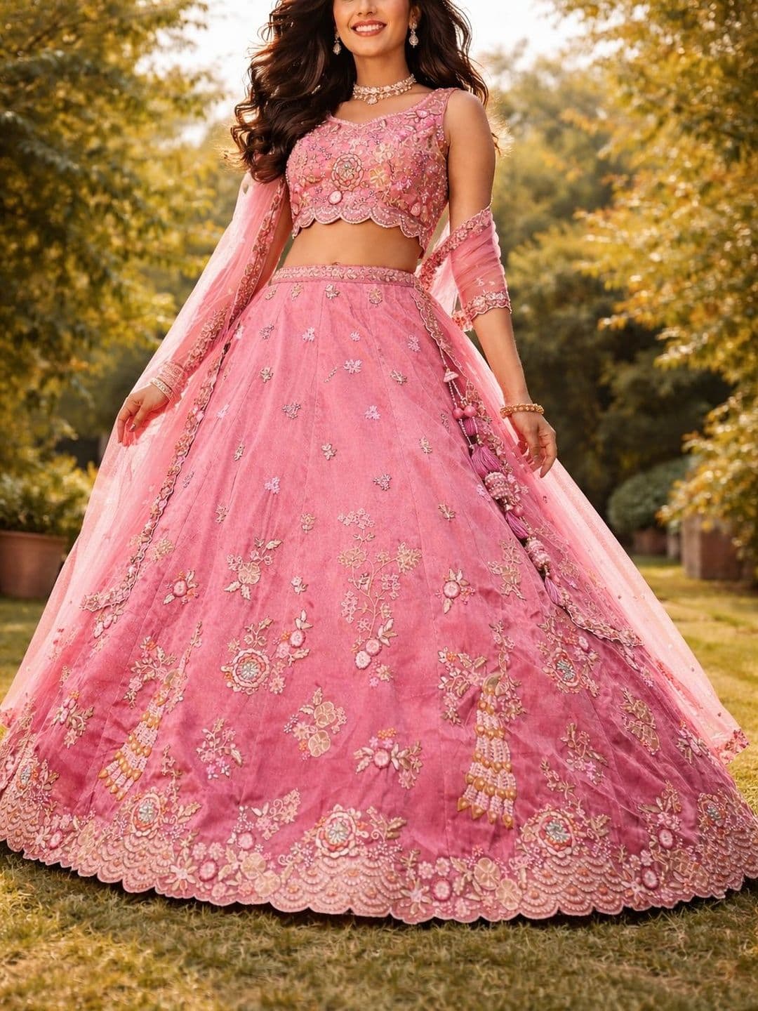 NAVYAAZRI Embroidered Sequinned Semi-Stitched Lehenga & Unstitched Blouse With Dupatta - view 1