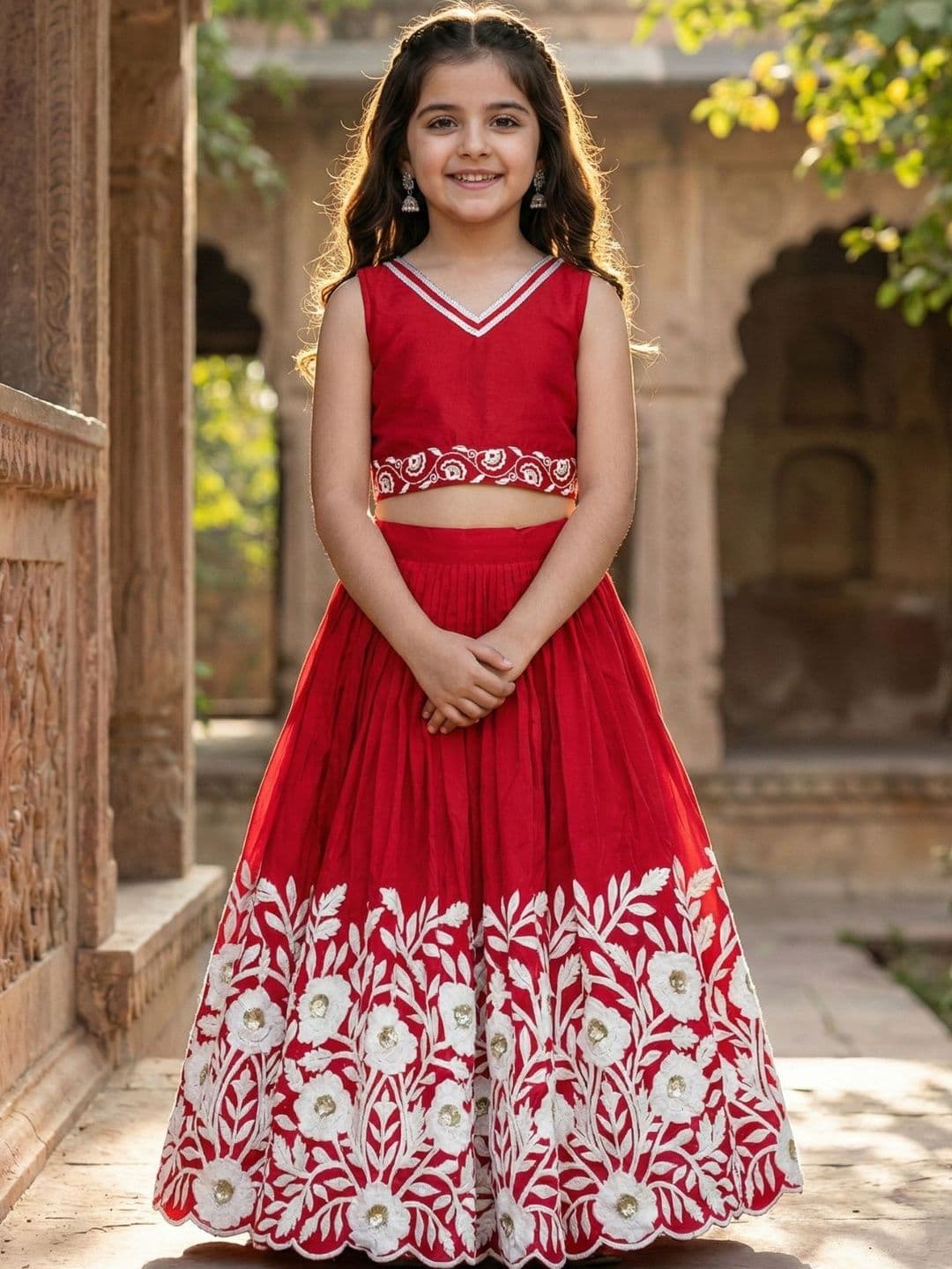 KALINI Girls Embroidered Beads and Stones Ready to Wear Lehenga & - view 1