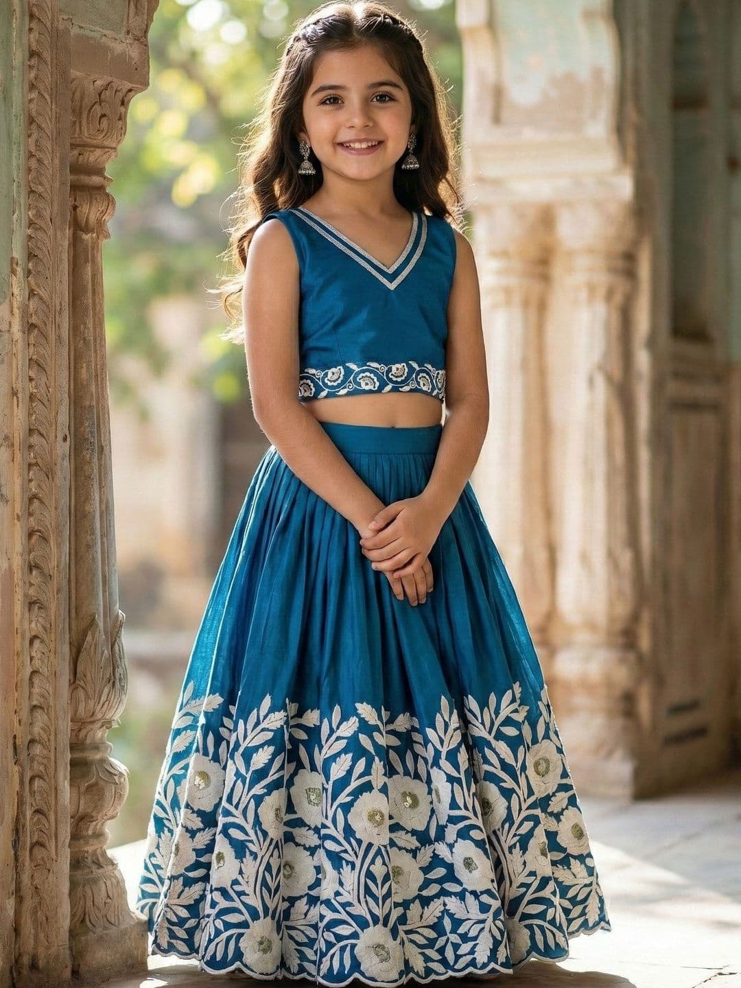 KALINI Girls Embellished Beads and Stones Ready to Wear Lehenga & - view 1