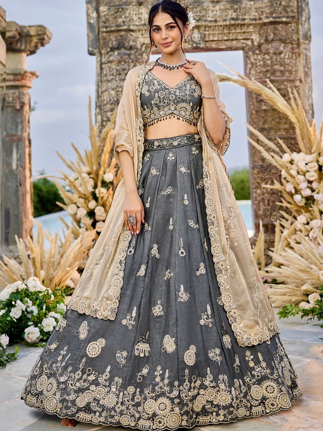 KALINI Embroidered Sequinned Ready to Wear Lehenga & Blouse With Dupatta - view 1