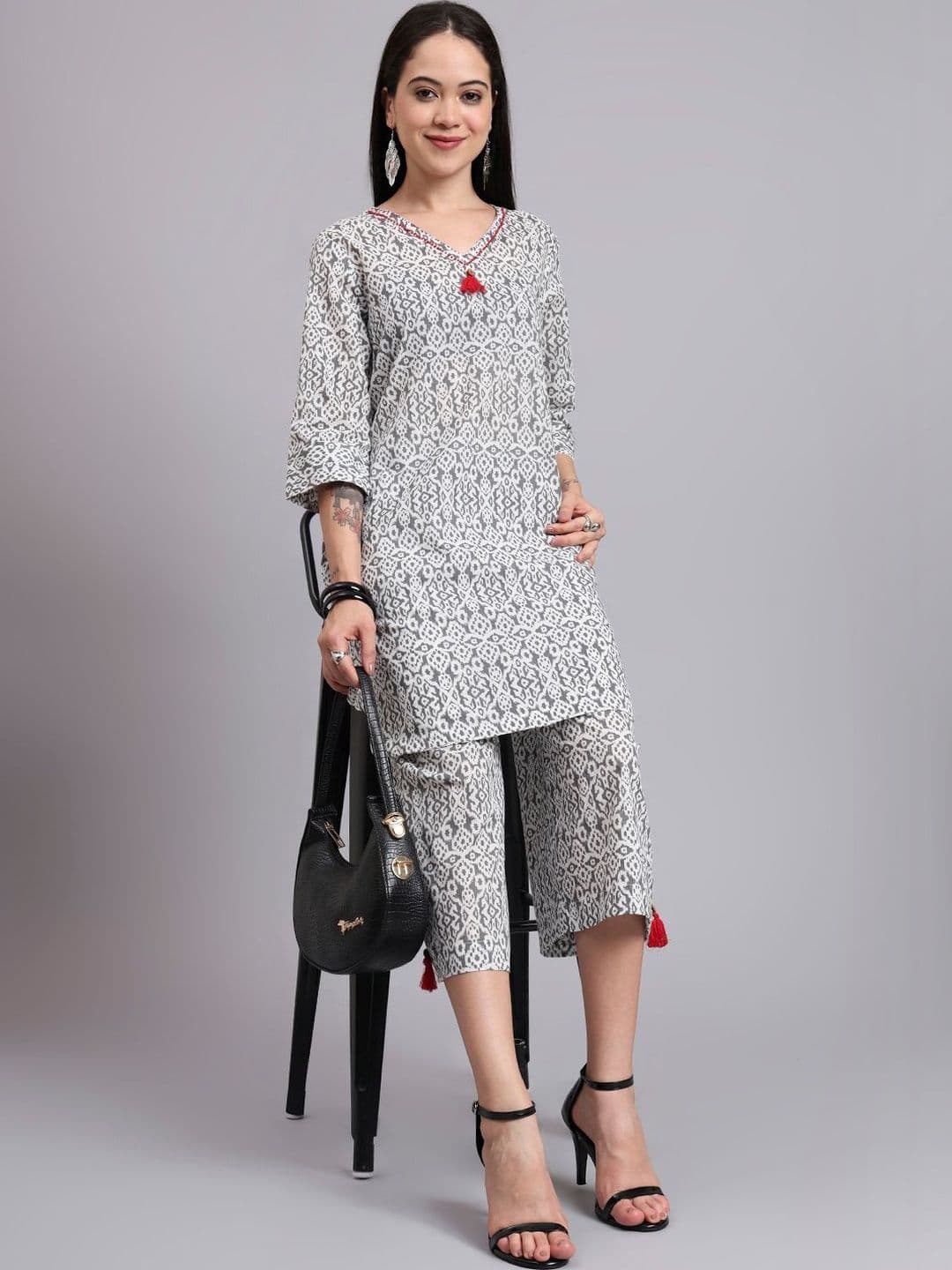 Milvia Bohemian Cotton Printed Tunic with Palazzos - view 1