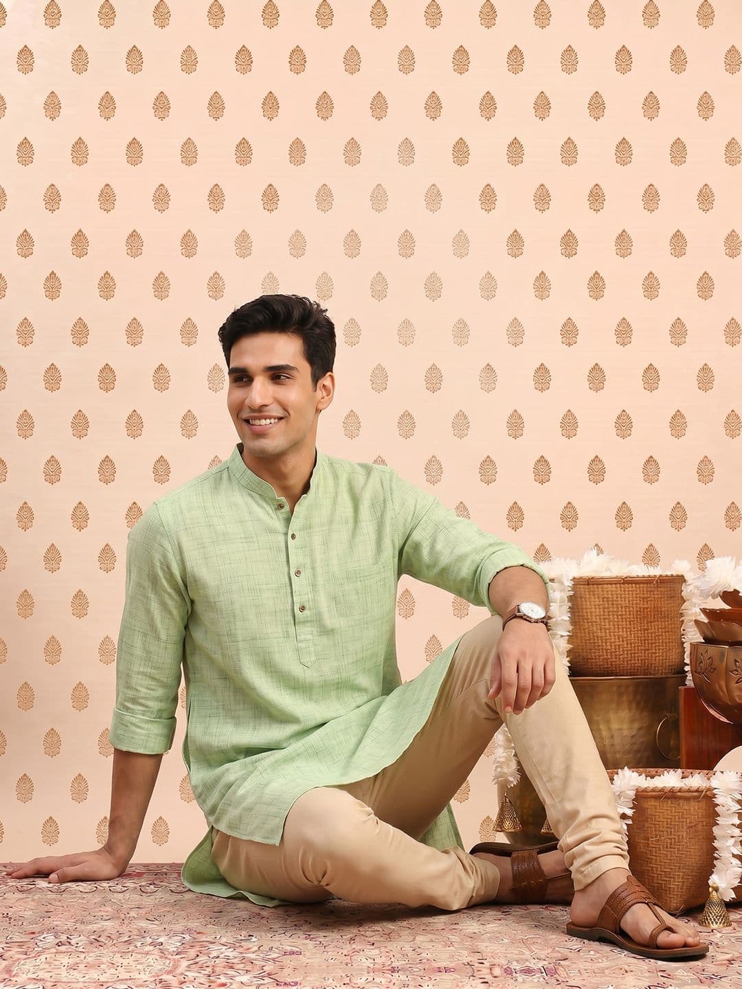SOURAGYA Abstract Woven Design Mandarin Collar Kurta - view 1