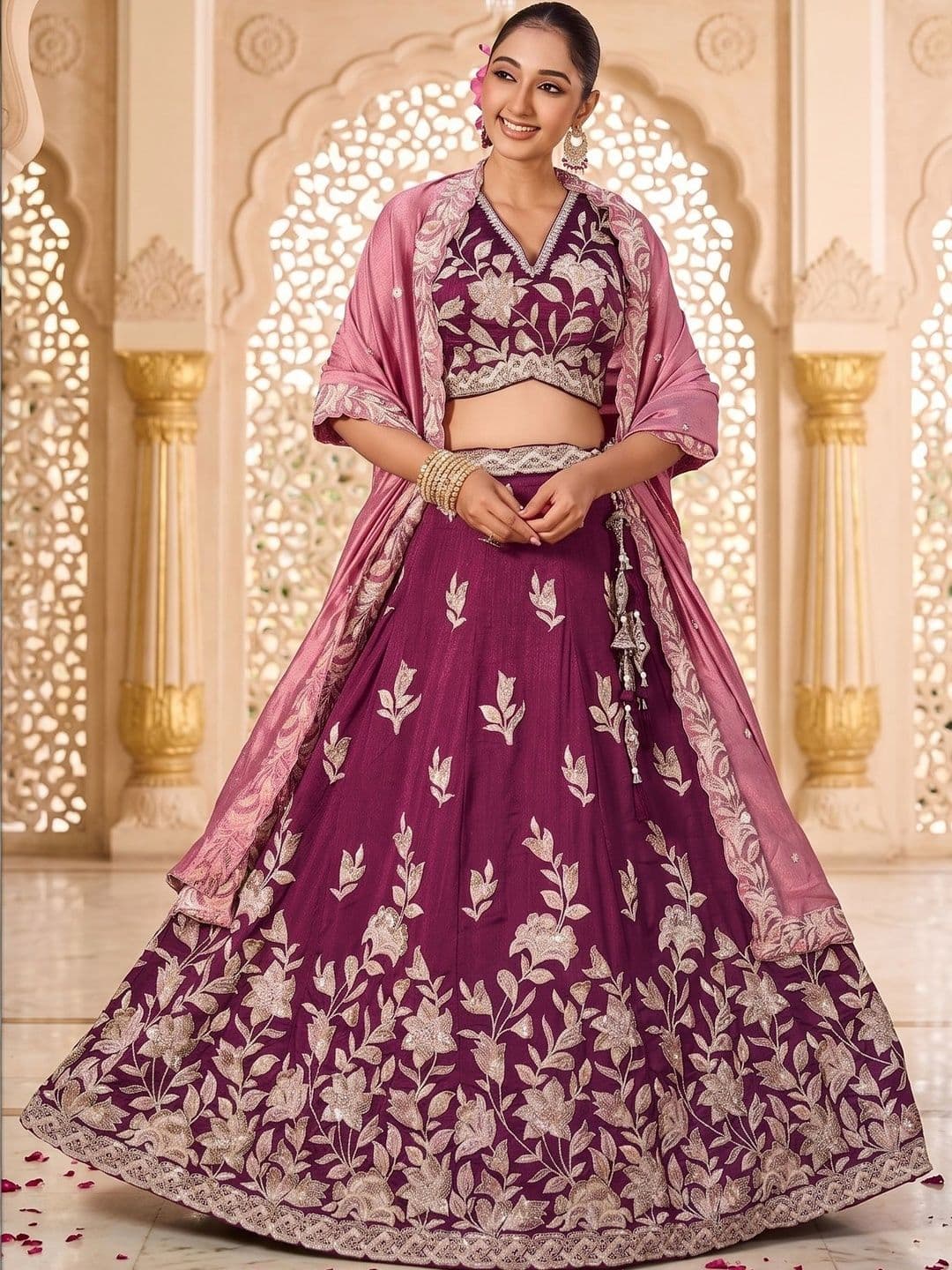 KALINI Embroidered Sequinned Semi-Stitched Lehenga & Unstitched Blouse With Dupatta - view 1