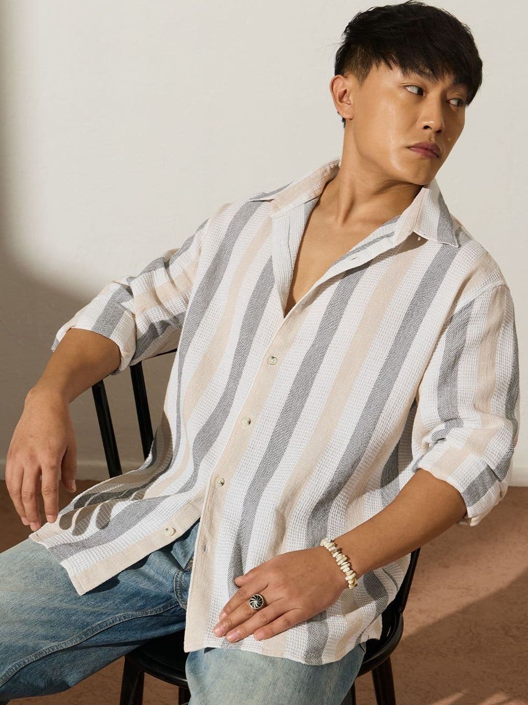 The Souled Store Mens Striped White Relaxed Shirts - view 1