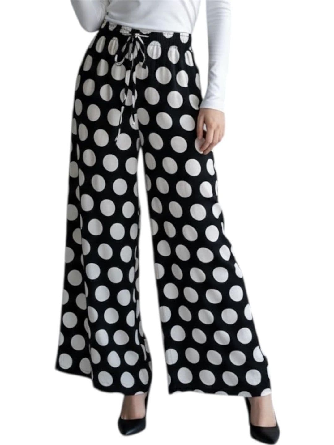 Nelwin Ji Women Polka Dot Printed Knitted Palazzos - view 1
