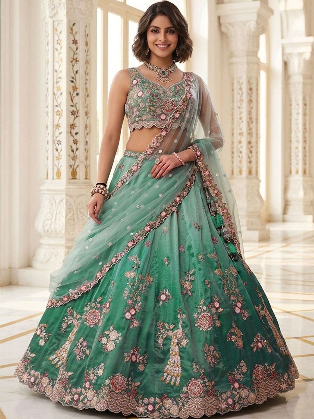 KALINI Embroidered Sequinned Semi-Stitched Lehenga & Unstitched Blouse With Dupatta - view 1