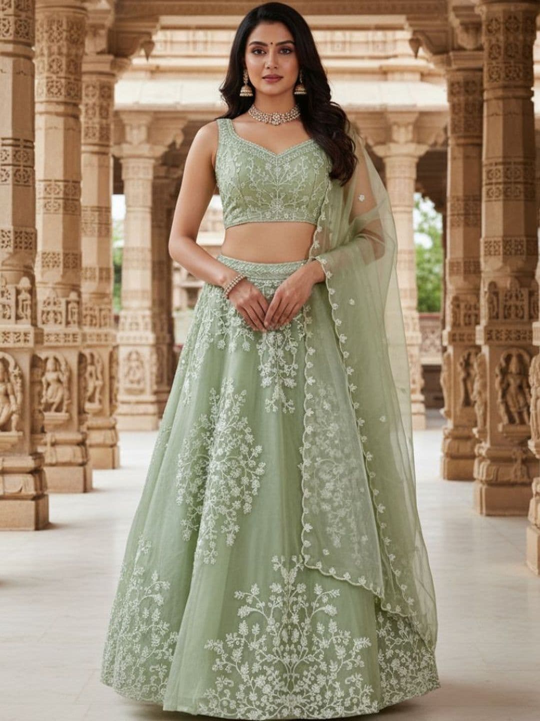 DREAM EXPORTER Embroidered Semi-Stitched Lehenga & Unstitched Blouse With Dupatta - view 1