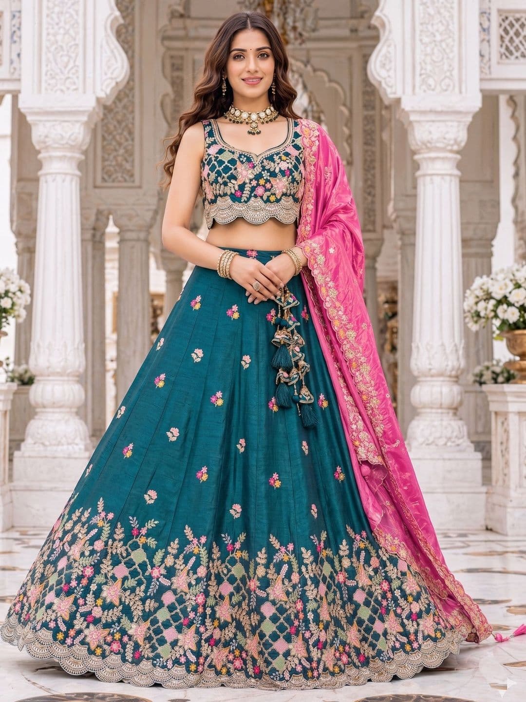 NAVYAAZRI Embroidered Sequinned Semi-Stitched Lehenga & Blouse With Dupatta - view 1
