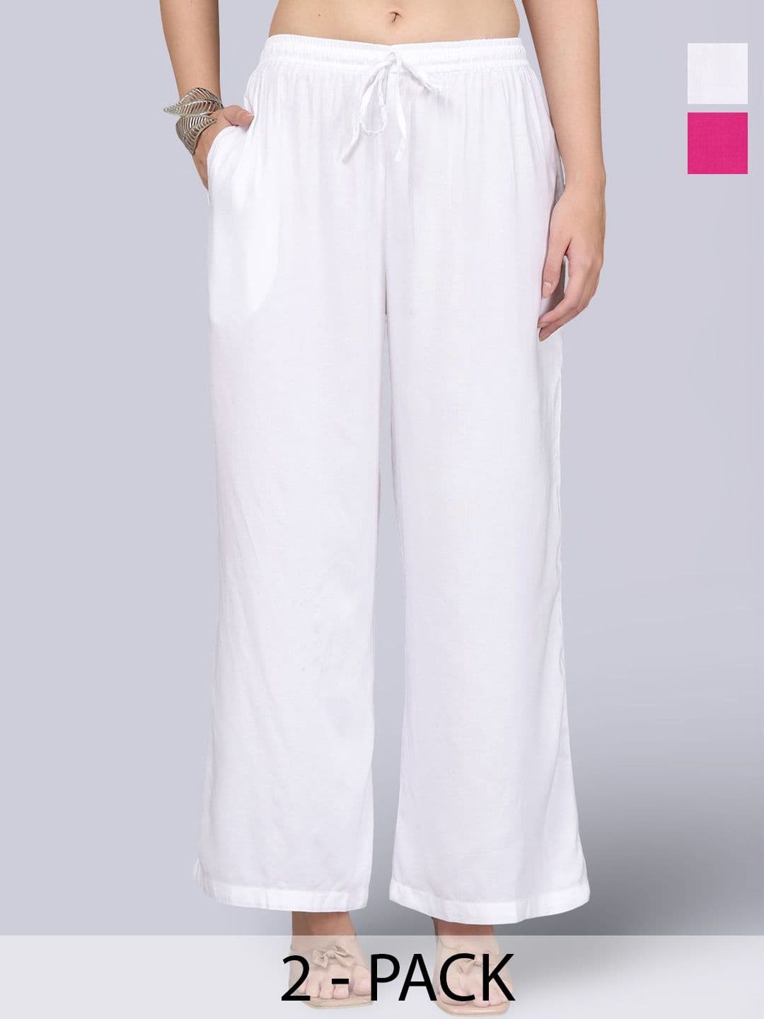 KALINI Women Pack Of 2 Flared Elasticated Knitted Palazzos - view 1