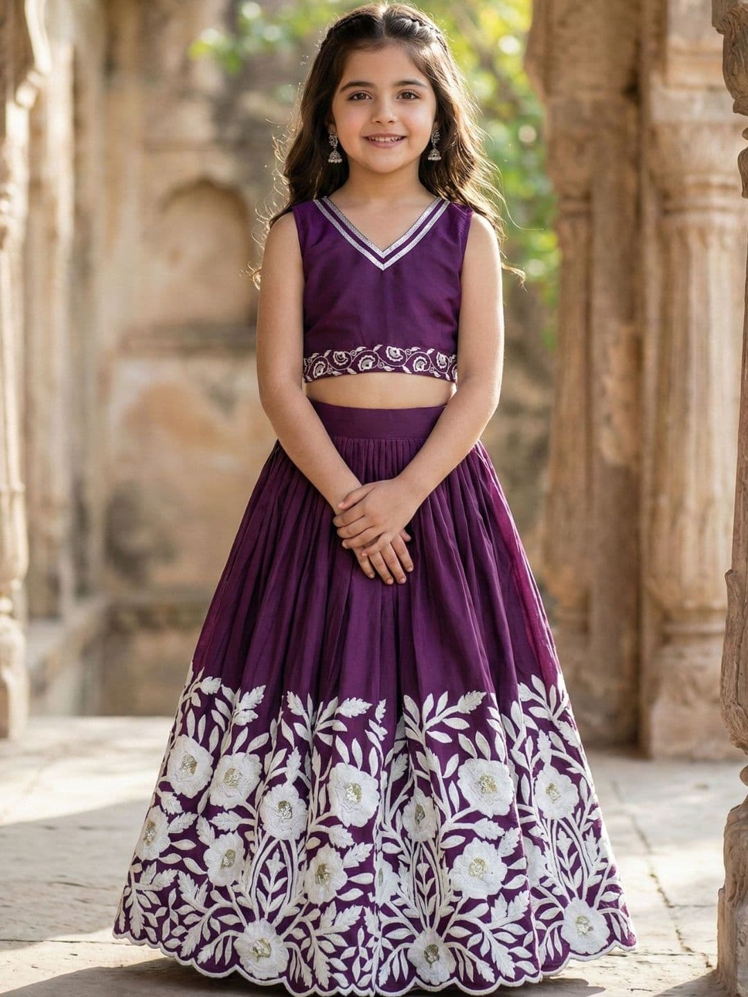 KALINI Girls Embellished Beads and Stones Ready to Wear Lehenga & - view 1