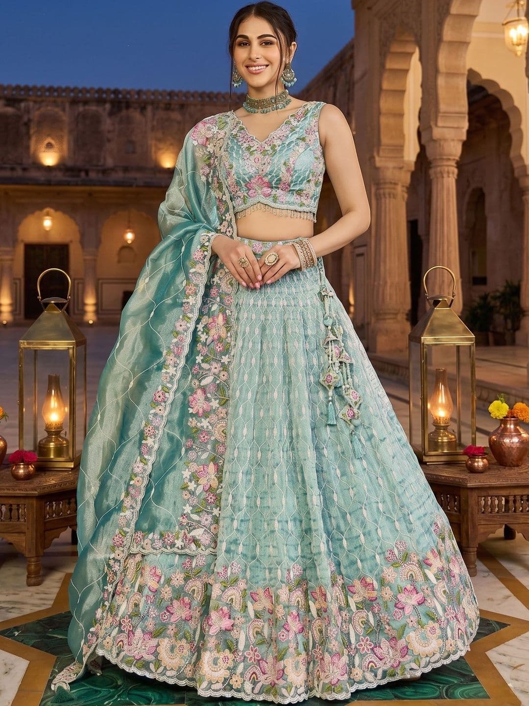 KALINI Embroidered Sequinned Ready to Wear Lehenga & Blouse With Dupatta - view 1