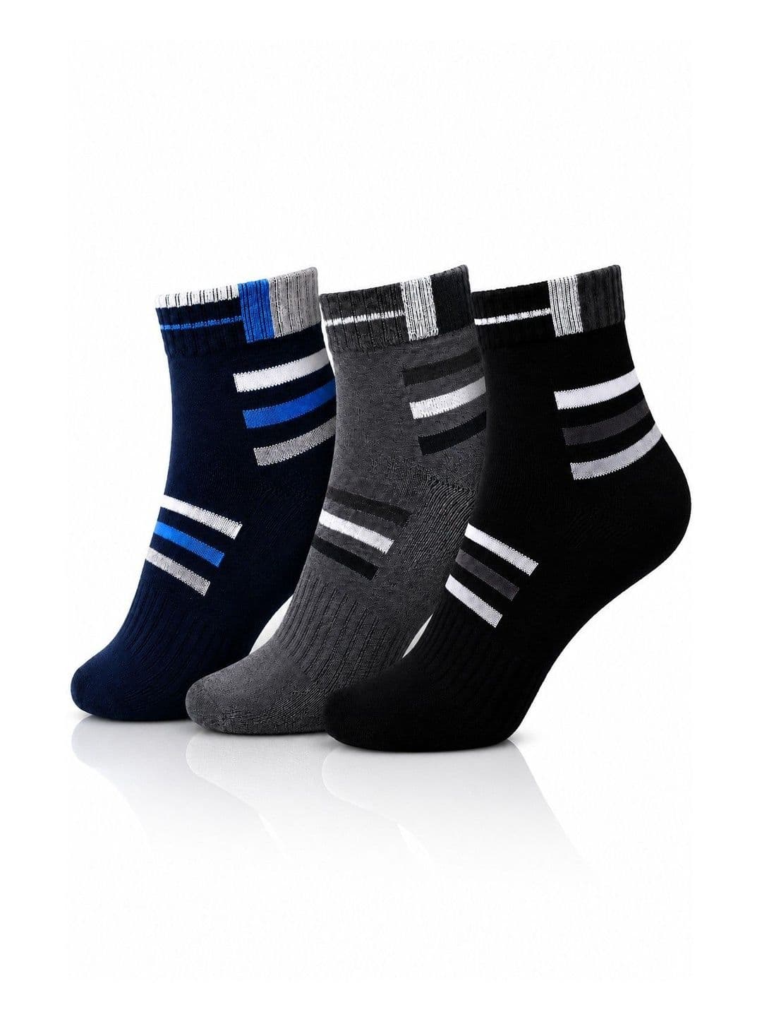 Dollar Men Pack of 3 Cotton Assorted Striped Ankle Length Socks - view 1