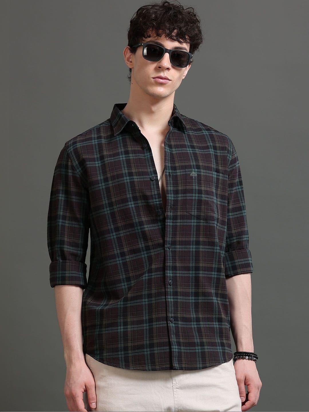 British Club Men Smart Slim Fit Tartan Checks Checked Casual Shirt - view 1