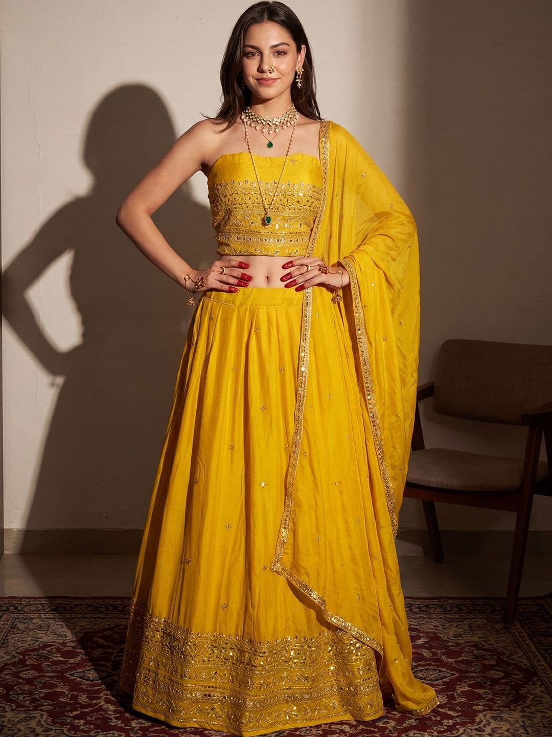 DRIP CHOWK Embroidered Semi-Stitched Lehenga & Unstitched Blouse With Dupatta - view 1