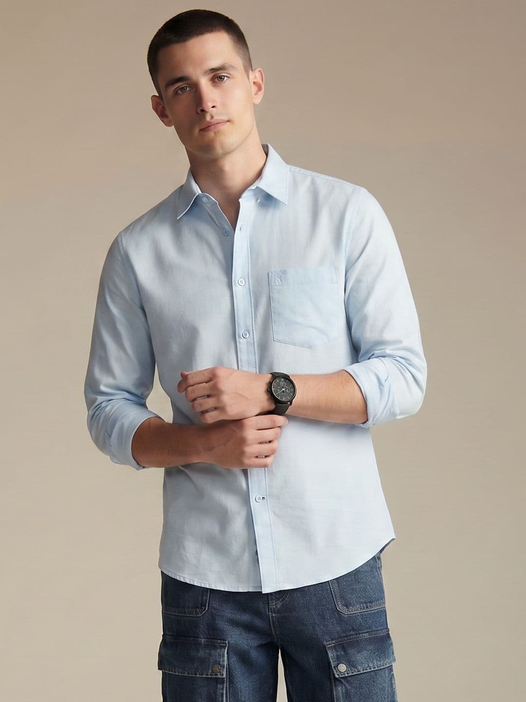 Being Human Spread Collar Moderno Fit Pure Cotton Shirt - view 1