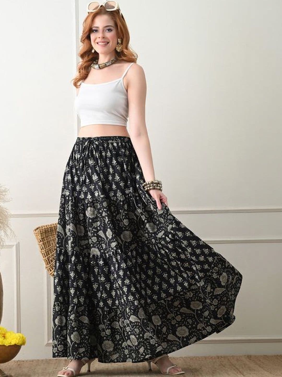 MFGIVA Women Cotton Floral Maxi Flared Skirt - view 1