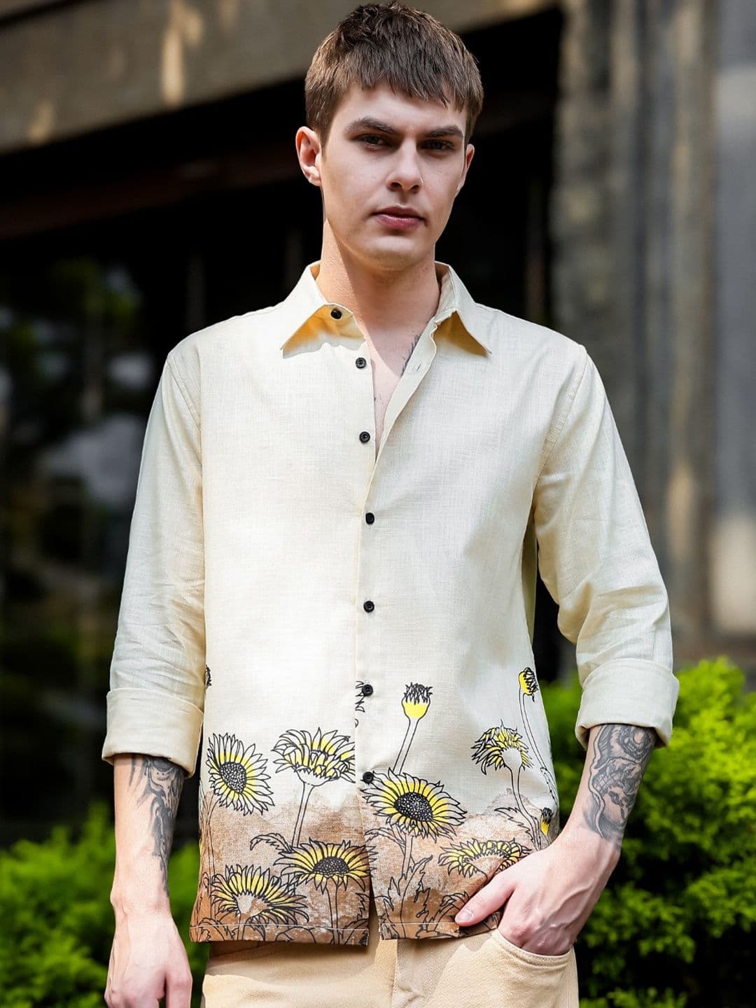 Eszett Classic Floral Printed Spread Collar Pure Cotton Shirt - view 1