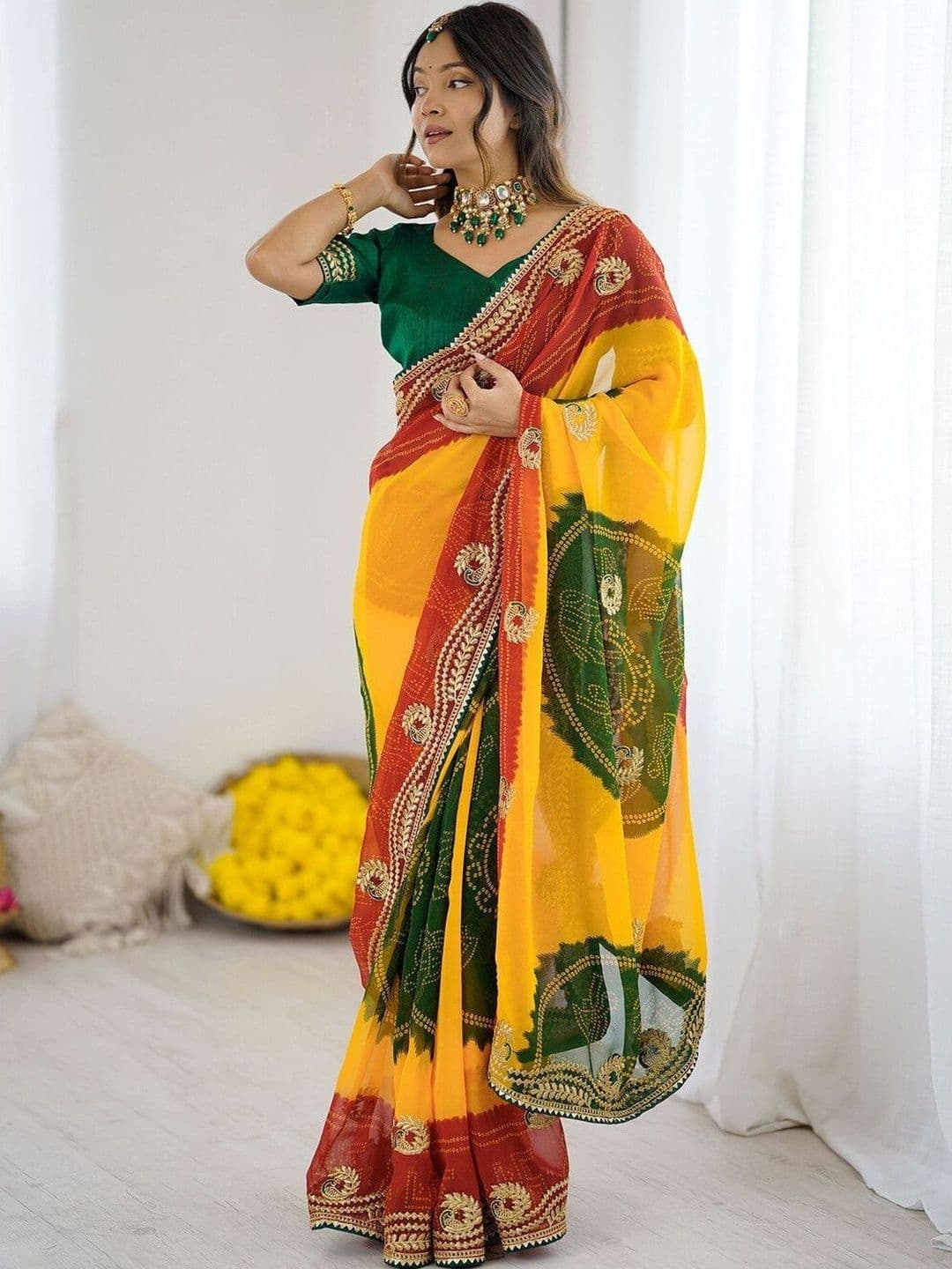 Sangria Bandhani Embroidered Pure Georgette Heavy Work Bandhani Saree - view 1