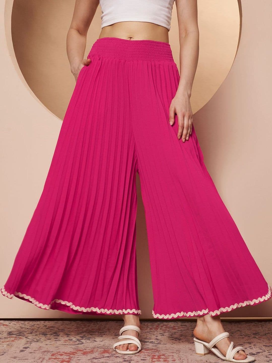 ZWERLON Women Printed High Waist Pleated Wide Leg Fit Flared Palazzos - view 1