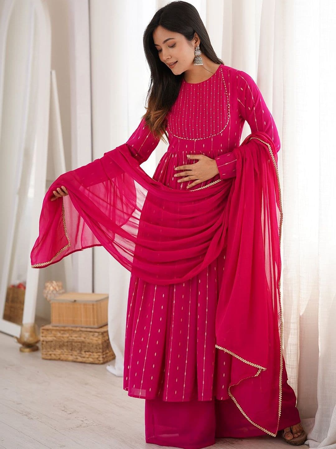Janasya Women Empire Gotta Patti Kurta with Palazzos & With Dupatta - view 1