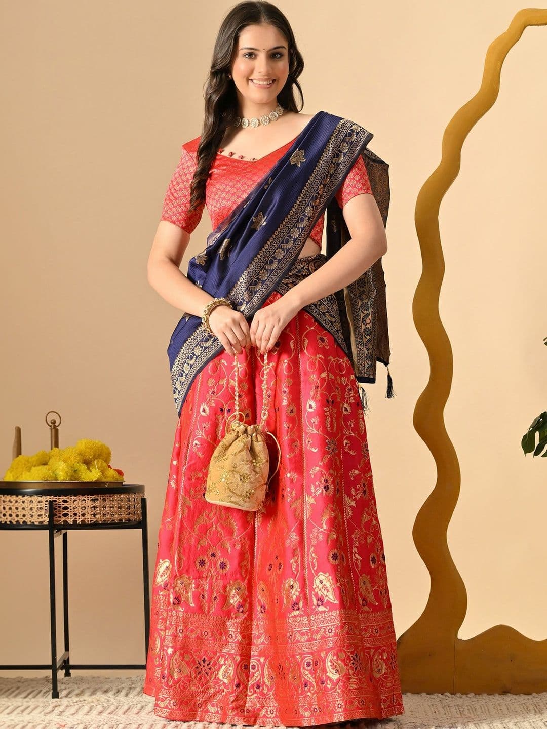 Sangria Semi-Stitched Lehenga & Blouse With Dupatta - view 1