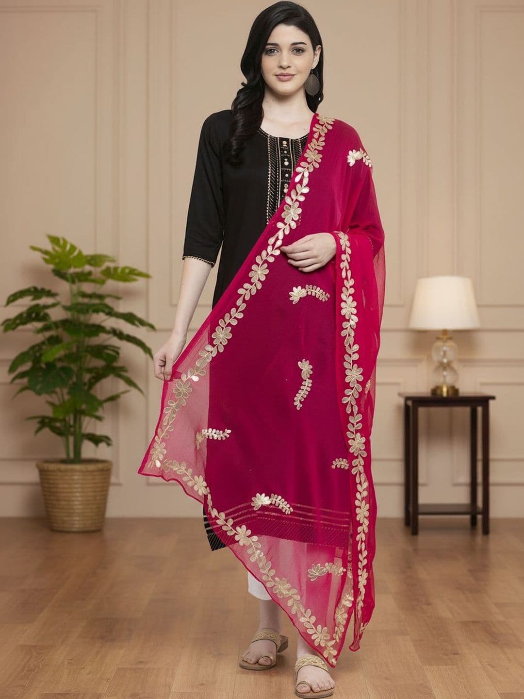 KALINI Women Chiffon Dupatta with Gotta Patti Work - view 1